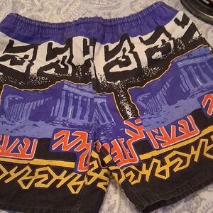 Black and Blue Athletic Shorts with Elastic Waistband